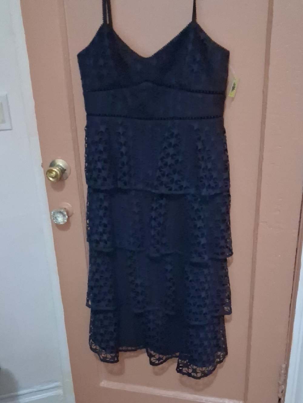 Club Monaco Navy Tiered Lace Slip Dress